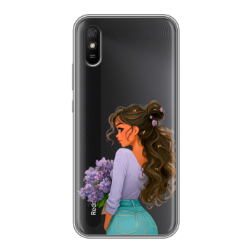 Силиконовый чехол на Xiaomi RedMi 9A с принтом девушка цветы Силиконовый чехол на Xiaomi RedMi 9A с принтом девушка цветы