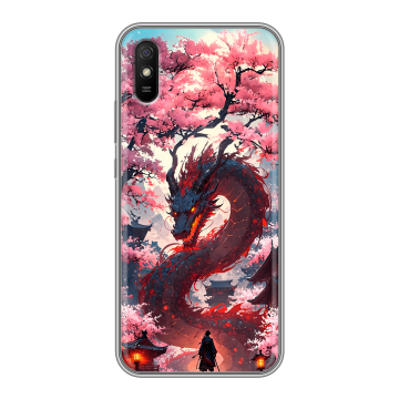 Силиконовый чехол на Xiaomi RedMi 9A с принтом Дракон Японский Силиконовый чехол на Xiaomi RedMi 9A с принтом Дракон Японский