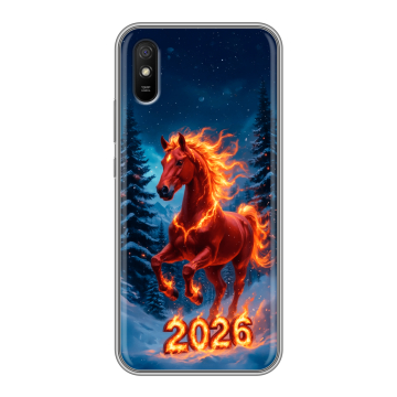 Силиконовый чехол на Xiaomi RedMi 9A с принтом Новый год коня Силиконовый чехол на Xiaomi RedMi 9A с принтом Новый год коня