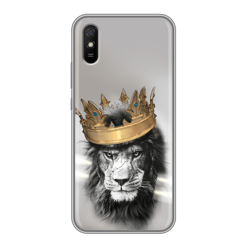 Силиконовый противоударный чехол на Xiaomi RedMi 9A с принтом Лев с короной Силиконовый противоударный чехол на Xiaomi RedMi 9A с принтом Лев с короной