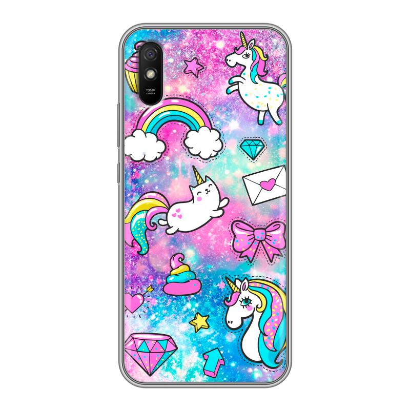 Силиконовый чехол на Xiaomi RedMi 9A с принтом Единороги Силиконовый чехол на Xiaomi RedMi 9A с принтом Единороги