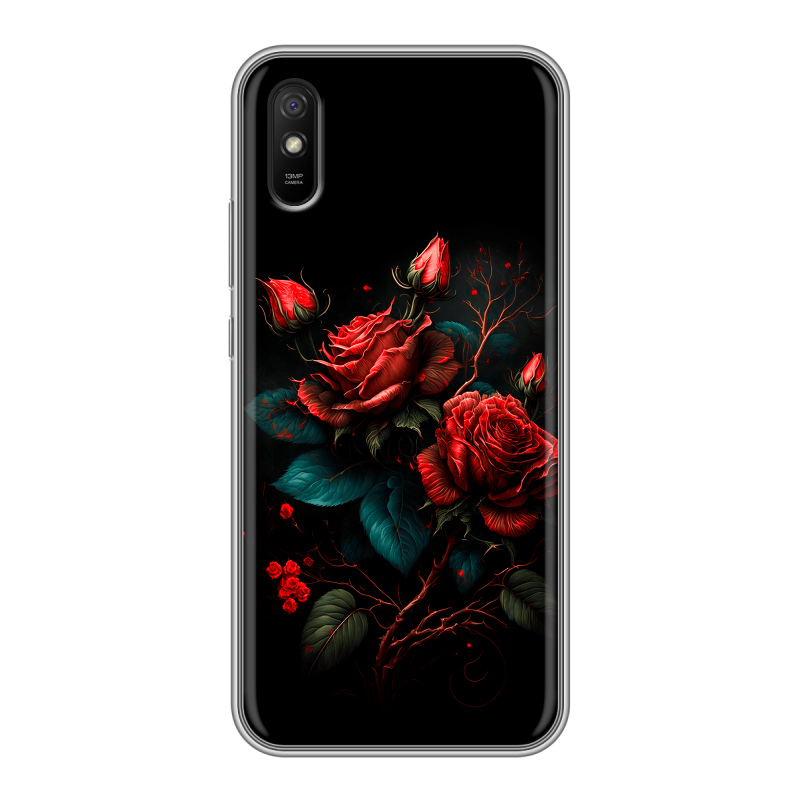 Силиконовый чехол на Xiaomi RedMi 9A с принтом Розы красные Силиконовый чехол на Xiaomi RedMi 9A с принтом Розы красные