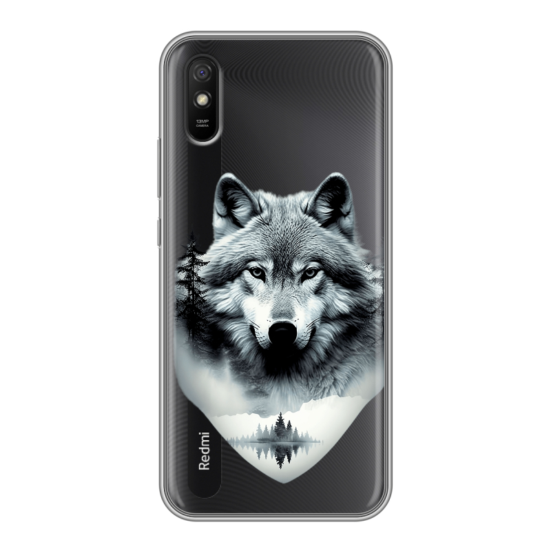 Силиконовый противоударный чехол на Xiaomi RedMi 9A с принтом Волк в лесу Силиконовый противоударный чехол на Xiaomi RedMi 9A с принтом Волк в лесу
