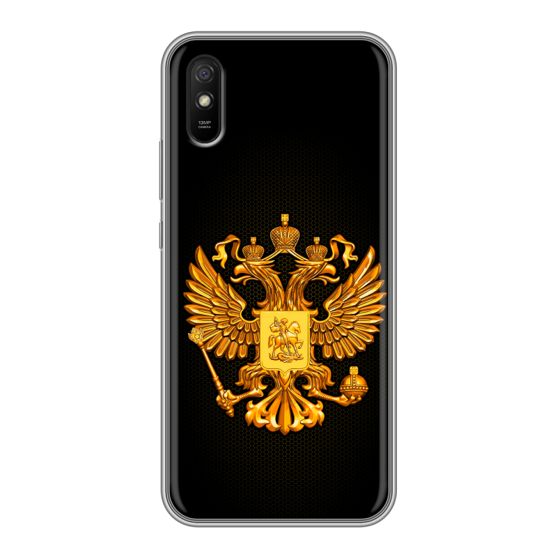 Силиконовый чехол на Xiaomi RedMi 9A с принтом Герб России желтый Силиконовый чехол на Xiaomi RedMi 9A с принтом Герб России желтый