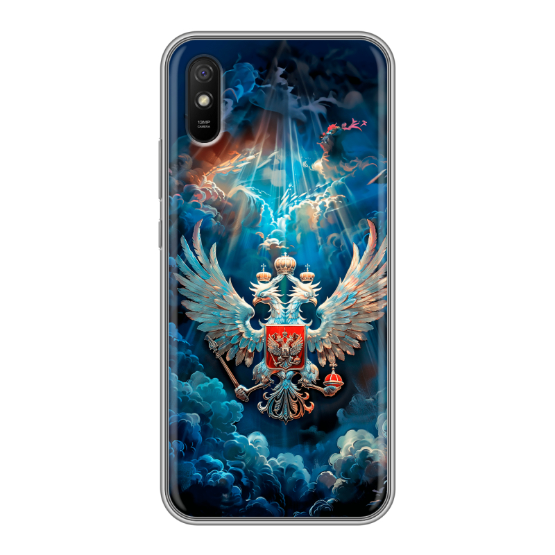 Силиконовый противоударный чехол на Xiaomi RedMi 9A с принтом Герб флаг России Силиконовый противоударный чехол на Xiaomi RedMi 9A с принтом Герб флаг России