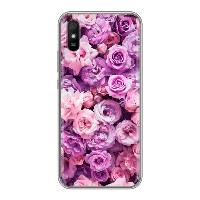 Силиконовый противоударный чехол на Xiaomi RedMi 9A с принтом лавандовые розы Силиконовый противоударный чехол на Xiaomi RedMi 9A с принтом лавандовые розы