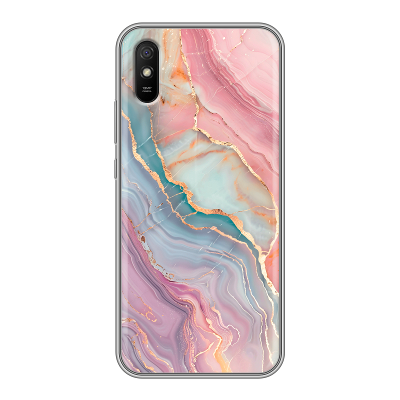 Силиконовый противоударный чехол на Xiaomi RedMi 9A с принтом розовый мрамор Силиконовый противоударный чехол на Xiaomi RedMi 9A с принтом розовый мрамор