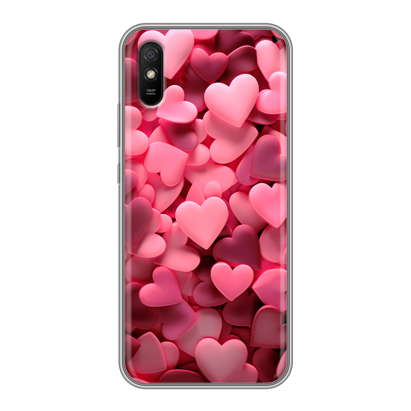 Силиконовый чехол на Xiaomi RedMi 9A с принтом розовые сердечки Силиконовый чехол на Xiaomi RedMi 9A с принтом розовые сердечки