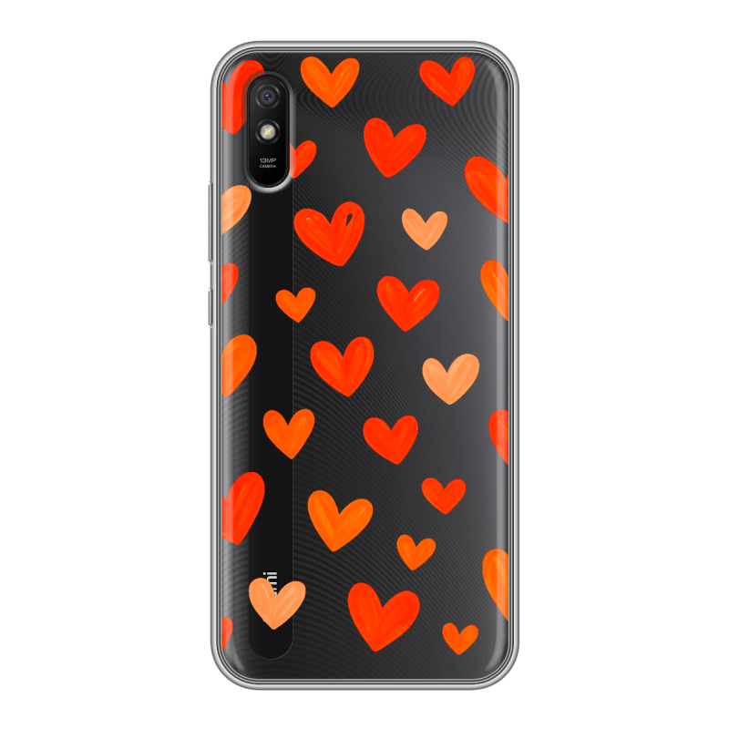 Силиконовый противоударный чехол на Xiaomi RedMi 9A с принтом Сердечки Силиконовый противоударный чехол на Xiaomi RedMi 9A с принтом Сердечки