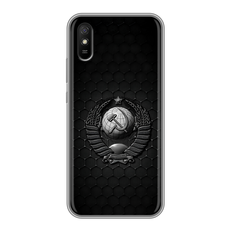 Силиконовый противоударный чехол на Xiaomi RedMi 9A с принтом Герб Флаг СССР Силиконовый противоударный чехол на Xiaomi RedMi 9A с принтом Герб Флаг СССР