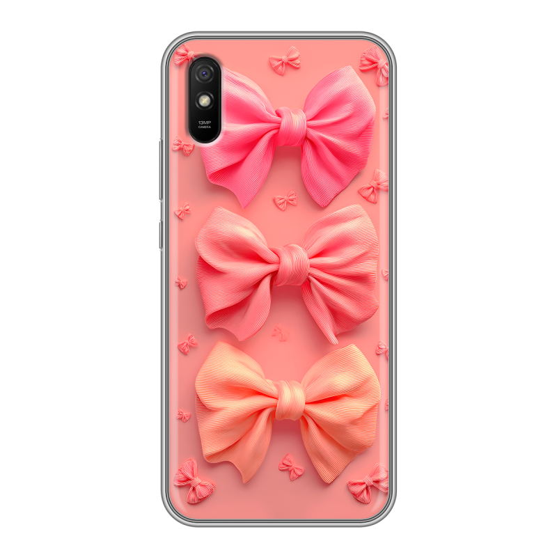 Силиконовый противоударный чехол на Xiaomi RedMi 9A с принтом Розовые бантики Силиконовый противоударный чехол на Xiaomi RedMi 9A с принтом Розовые бантики