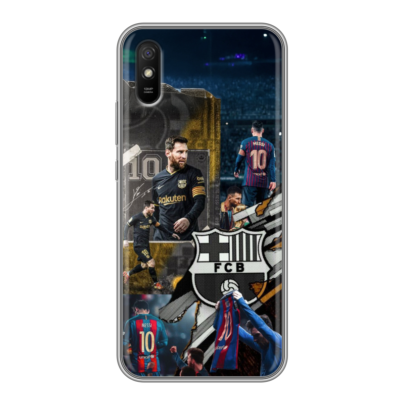 Силиконовый противоударный чехол на Xiaomi RedMi 9A с принтом Messi Barcelona Силиконовый противоударный чехол на Xiaomi RedMi 9A с принтом Messi Barcelona