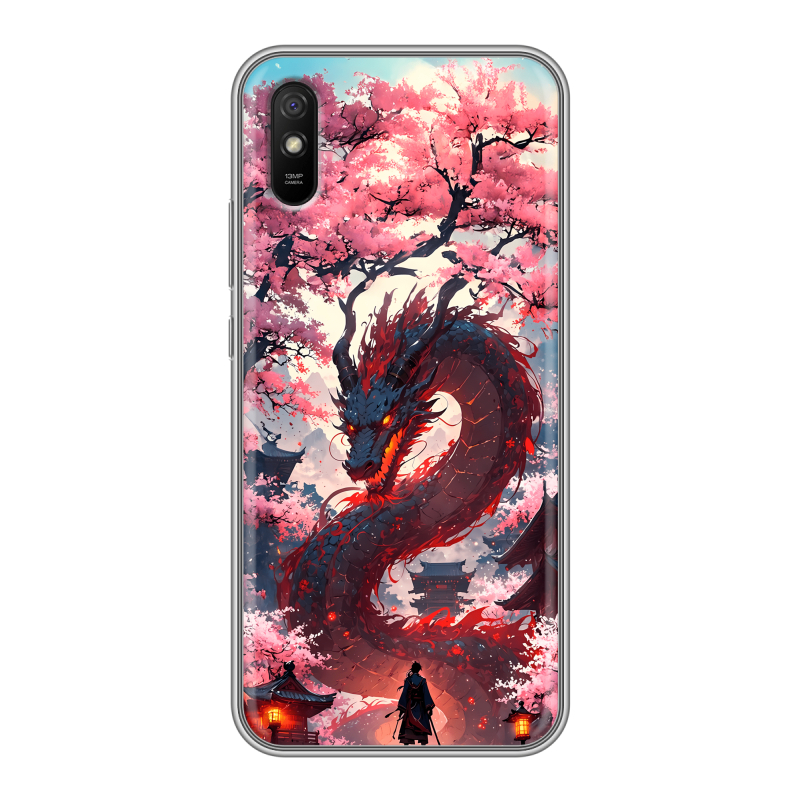 Силиконовый чехол на Xiaomi RedMi 9A с принтом Дракон Японский Силиконовый чехол на Xiaomi RedMi 9A с принтом Дракон Японский