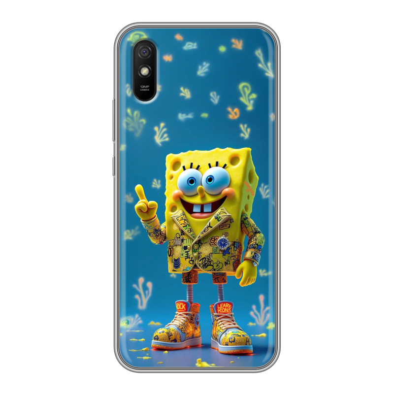 Силиконовый противоударный чехол на Xiaomi RedMi 9A с принтом Спанч боб Спанчбоб Силиконовый противоударный чехол на Xiaomi RedMi 9A с принтом Спанч боб Спанчбоб