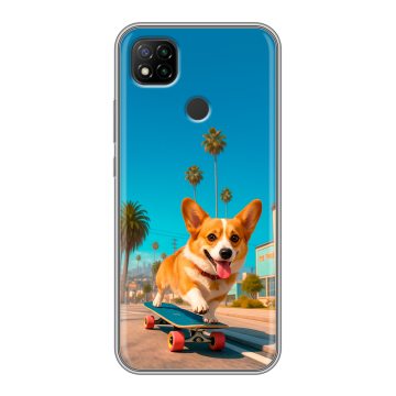 Силиконовый чехол на Xiaomi RedMi 9C с принтом Корги на скейте Силиконовый чехол на Xiaomi RedMi 9C с принтом Корги на скейте