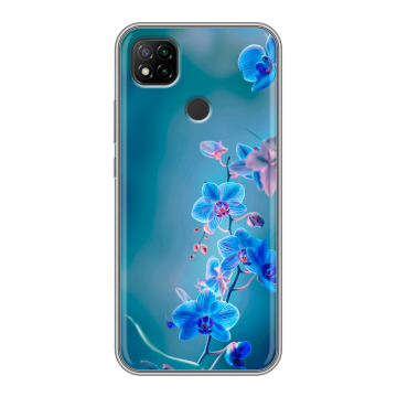 Силиконовый чехол на Xiaomi RedMi 9C с принтом Голубые цветы Силиконовый чехол на Xiaomi RedMi 9C с принтом Голубые цветы