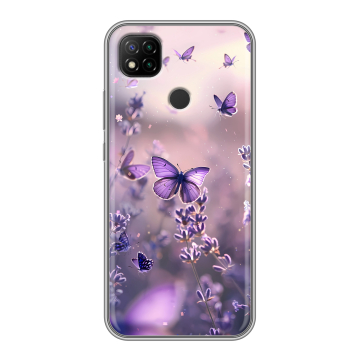 Силиконовый чехол на Xiaomi RedMi 9C с принтом бабочки и лаванда Силиконовый чехол на Xiaomi RedMi 9C с принтом бабочки и лаванда