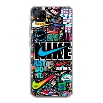 Силиконовый чехол на Xiaomi RedMi 9C с принтом найк nike черный Силиконовый чехол на Xiaomi RedMi 9C с принтом найк nike черный