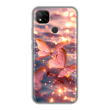 Силиконовый чехол на Xiaomi RedMi 9C с принтом бабочки розовые Силиконовый чехол на Xiaomi RedMi 9C с принтом бабочки розовые