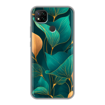 Силиконовый чехол на Xiaomi RedMi 9C с принтом Листья и золото