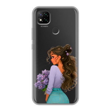 Силиконовый чехол на Xiaomi RedMi 9C с принтом девушка цветы
