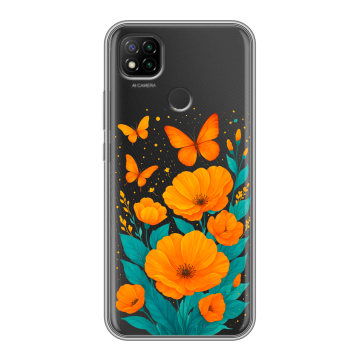 Силиконовый чехол на Xiaomi RedMi 9C с принтом цветы бабочки