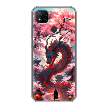 Силиконовый чехол на Xiaomi RedMi 9C с принтом Дракон Японский Силиконовый чехол на Xiaomi RedMi 9C с принтом Дракон Японский