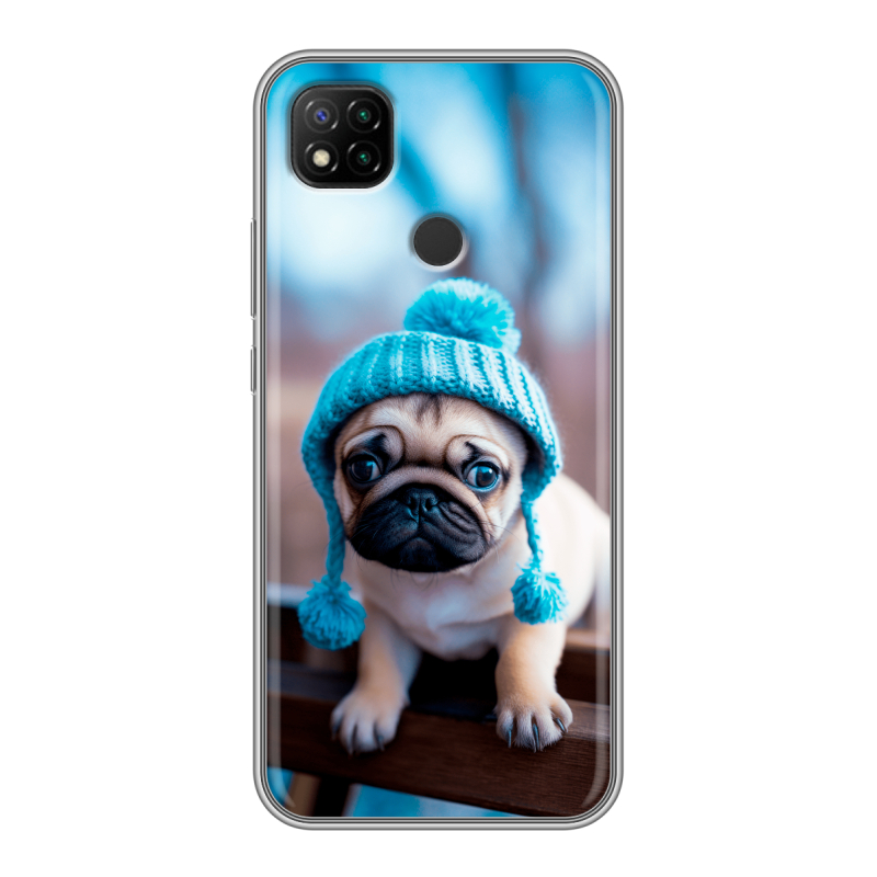 Силиконовый чехол на Xiaomi RedMi 9C с принтом Мопс в шапке Силиконовый чехол на Xiaomi RedMi 9C с принтом Мопс в шапке