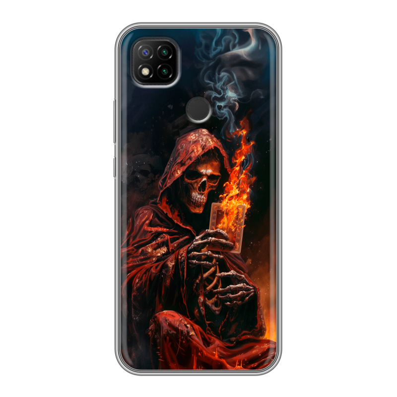 Силиконовый чехол на Xiaomi RedMi 9C с принтом Скелет и карты Силиконовый чехол на Xiaomi RedMi 9C с принтом Скелет и карты