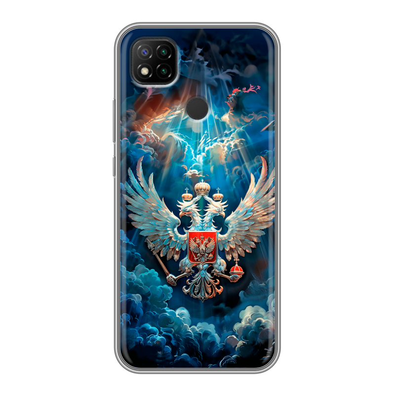 Силиконовый противоударный чехол на Xiaomi RedMi 9C с принтом Герб флаг России Силиконовый противоударный чехол на Xiaomi RedMi 9C с принтом Герб флаг России