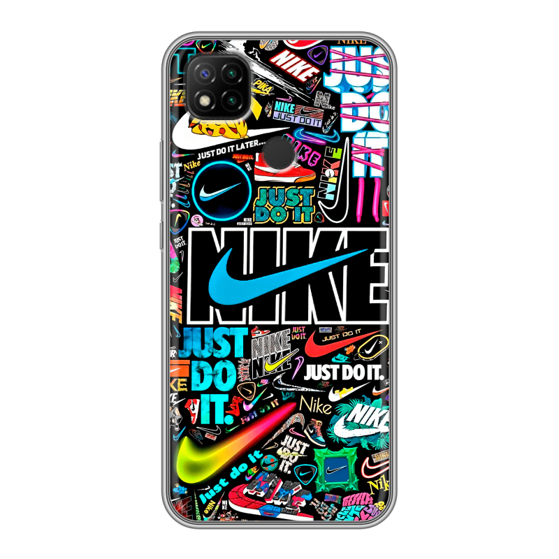 Силиконовый чехол на Xiaomi RedMi 9C с принтом найк nike черный Силиконовый чехол на Xiaomi RedMi 9C с принтом найк nike черный