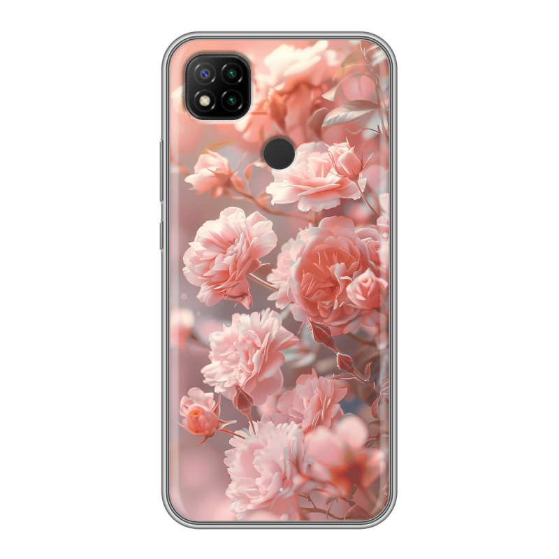 Силиконовый противоударный чехол на Xiaomi RedMi 9C с принтом Розовые розы Силиконовый противоударный чехол на Xiaomi RedMi 9C с принтом Розовые розы