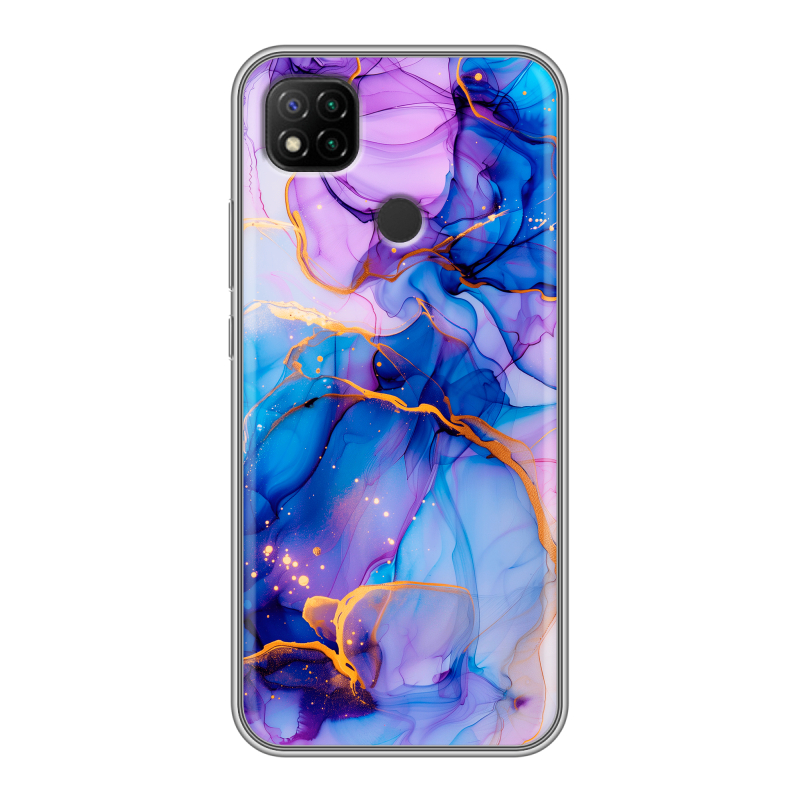 Силиконовый чехол на Xiaomi RedMi 9C с принтом синий мрамор Силиконовый чехол на Xiaomi RedMi 9C с принтом синий мрамор