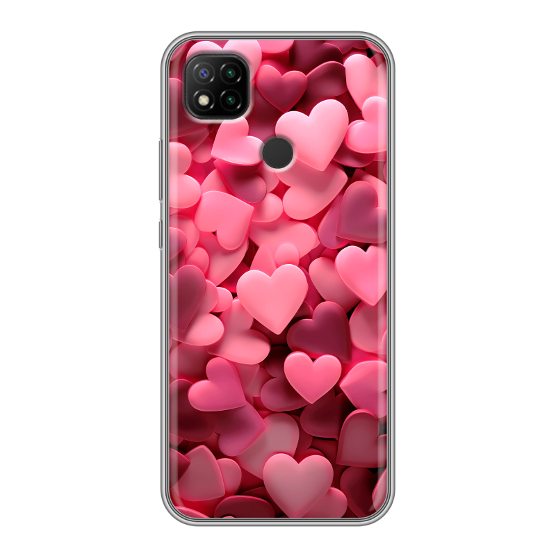 Силиконовый чехол на Xiaomi RedMi 9C с принтом розовые сердечки Силиконовый чехол на Xiaomi RedMi 9C с принтом розовые сердечки