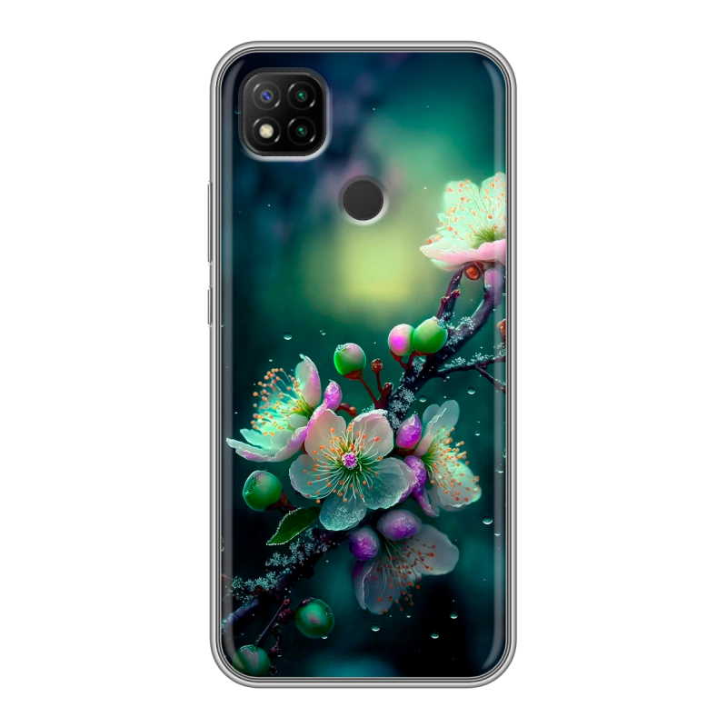 Силиконовый чехол на Xiaomi RedMi 9C с принтом Цветы и мрамор Силиконовый чехол на Xiaomi RedMi 9C с принтом Цветы и мрамор