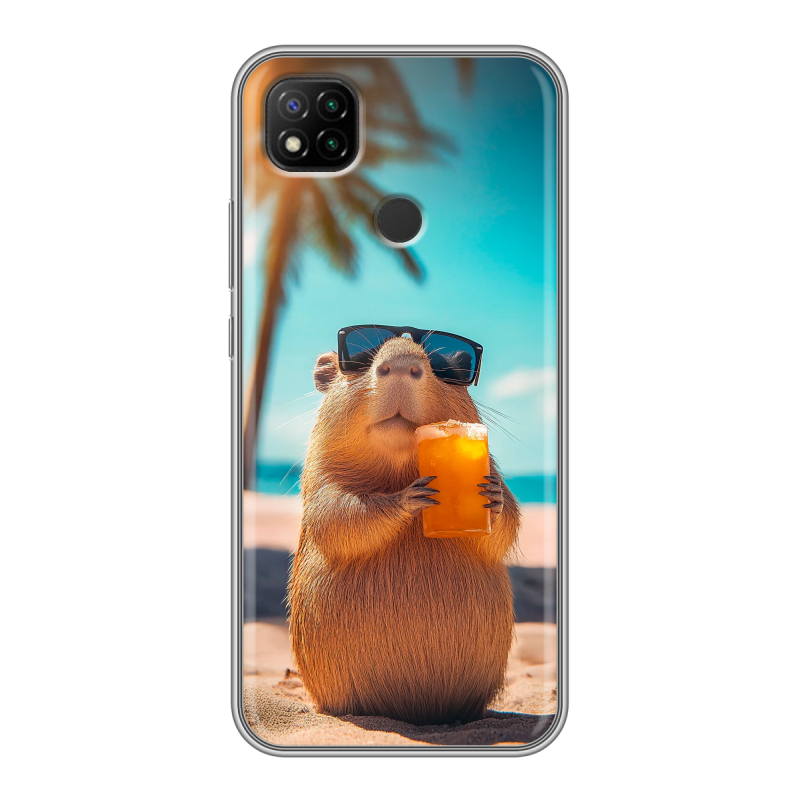 Силиконовый противоударный чехол на Xiaomi RedMi 9C с принтом Капибара Силиконовый противоударный чехол на Xiaomi RedMi 9C с принтом Капибара