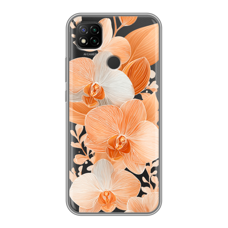 Силиконовый чехол на Xiaomi RedMi 9C с принтом Бежевые цветы Силиконовый чехол на Xiaomi RedMi 9C с принтом Бежевые цветы