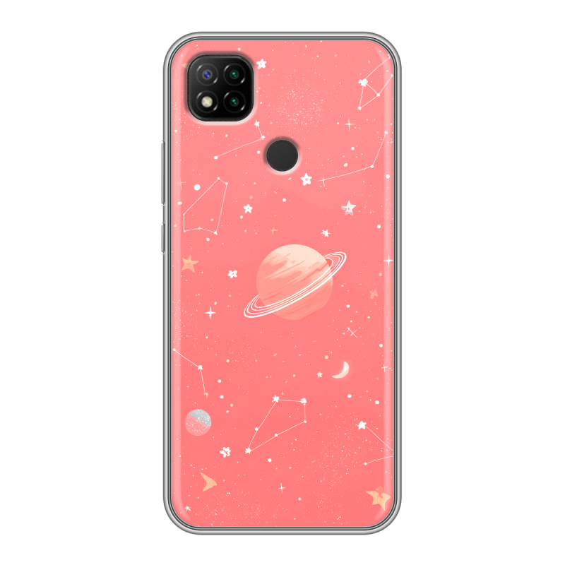 Силиконовый противоударный чехол на Xiaomi RedMi 9C с принтом Розовый космос Силиконовый противоударный чехол на Xiaomi RedMi 9C с принтом Розовый космос
