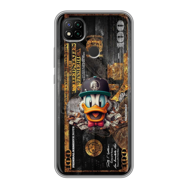 Силиконовый противоударный чехол на Xiaomi RedMi 9C с принтом Дональд Дак Доллар Силиконовый противоударный чехол на Xiaomi RedMi 9C с принтом Дональд Дак Доллар