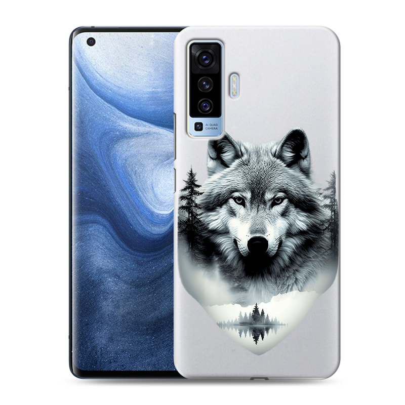 Силиконовый противоударный чехол на Vivo X50 с принтом Волк в лесу Силиконовый противоударный чехол на Vivo X50 с принтом Волк в лесу
