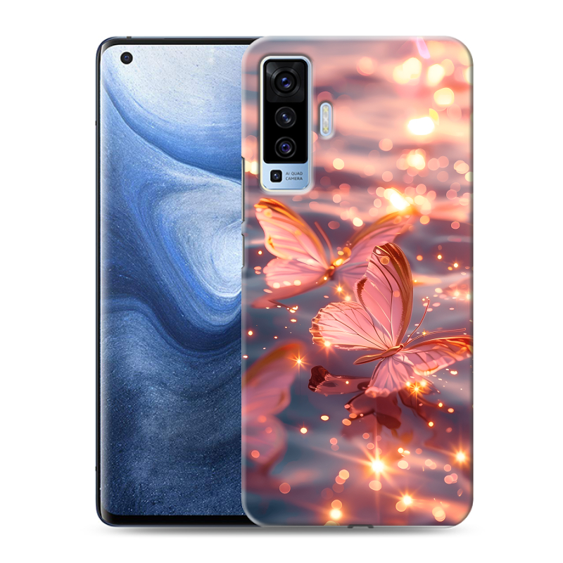 Пластиковый чехол на Vivo X50 с принтом бабочки розовые Пластиковый чехол на Vivo X50 с принтом бабочки розовые