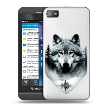 Пластиковый чехол на BlackBerry Z10 с принтом Волк в лесу Пластиковый чехол на BlackBerry Z10 с принтом Волк в лесу