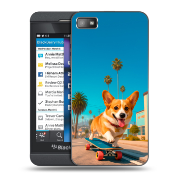 Пластиковый чехол на BlackBerry Z10 с принтом Корги на скейте Пластиковый чехол на BlackBerry Z10 с принтом Корги на скейте