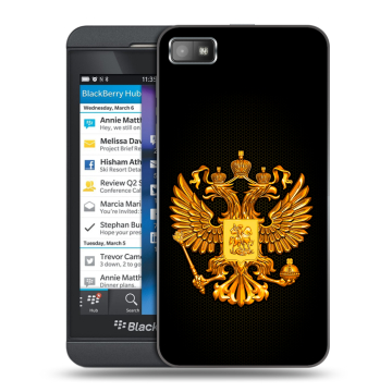 Пластиковый чехол на BlackBerry Z10 с принтом Герб России желтый Пластиковый чехол на BlackBerry Z10 с принтом Герб России желтый