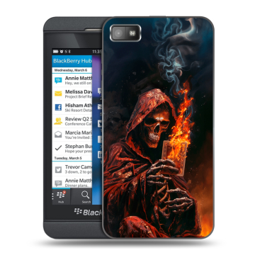 Пластиковый чехол на BlackBerry Z10 с принтом Скелет и карты Пластиковый чехол на BlackBerry Z10 с принтом Скелет и карты