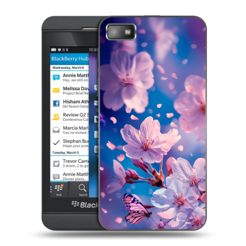 Пластиковый чехол на BlackBerry Z10 с принтом цветы бабочки Пластиковый чехол на BlackBerry Z10 с принтом цветы бабочки
