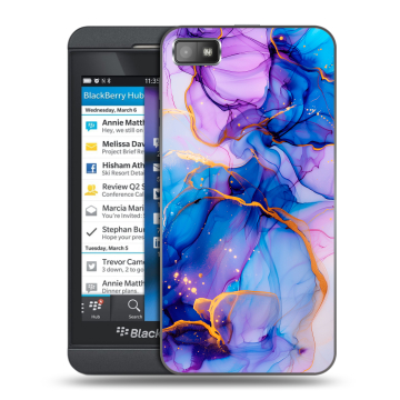 Пластиковый чехол на BlackBerry Z10 с принтом синий мрамор Пластиковый чехол на BlackBerry Z10 с принтом синий мрамор