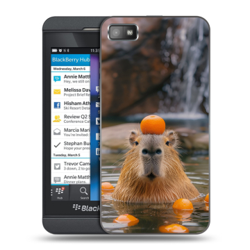 Пластиковый чехол на BlackBerry Z10 с принтом Капибара с апельсином Пластиковый чехол на BlackBerry Z10 с принтом Капибара с апельсином