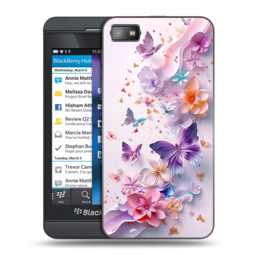 Пластиковый чехол на BlackBerry Z10 с принтом цветы бабочки Пластиковый чехол на BlackBerry Z10 с принтом цветы бабочки