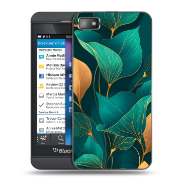 Пластиковый чехол на BlackBerry Z10 с принтом Листья и золото